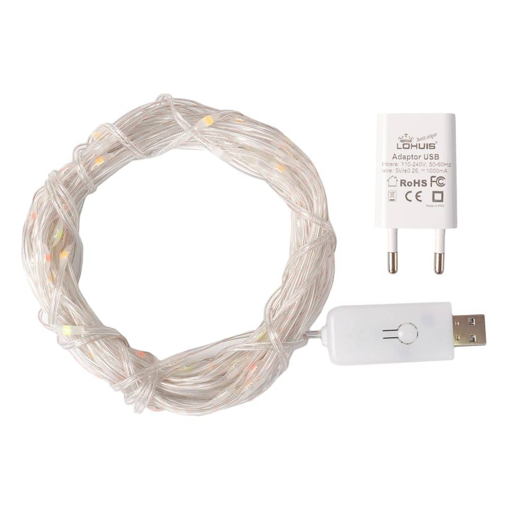 Instalație LED 10m, USB, multicoloră