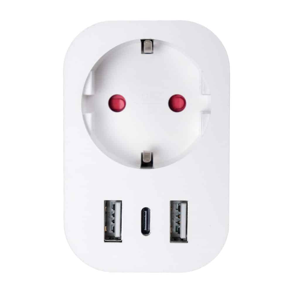 Adaptor SMART WIFI cu priza schuko, 2xUSB-A,1xUSB-C, max. 3680W