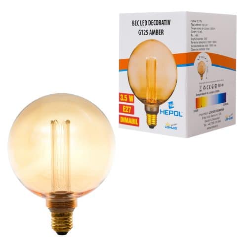 Bec LED decorativ G125 AMBER, 3.5W, dimabil, E27, 120 lm, 1800K