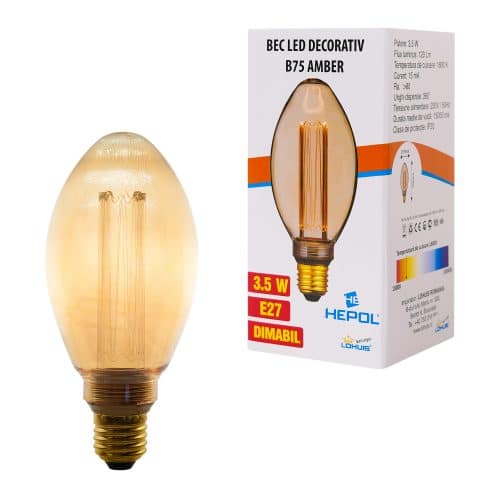 Bec LED decorativ B75 AMBER, 3.5W, dimabil, E27, 120 lm, 1800K