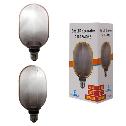 Bec LED decorativ G100 SMOKE, 4W, dimabil, E27, 170 lm, 1800K