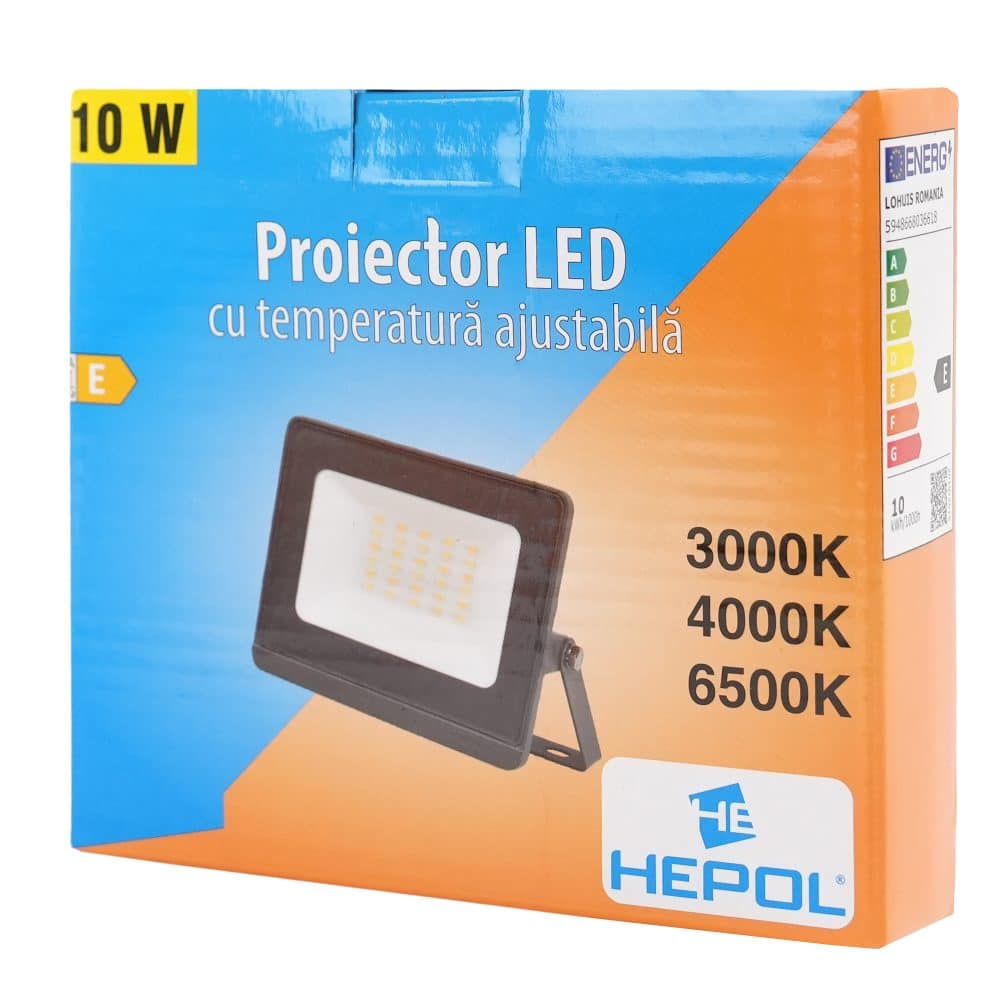 Proiector LED cu temperatura de culoare ajustabila, 10W, IP65, HEPOL