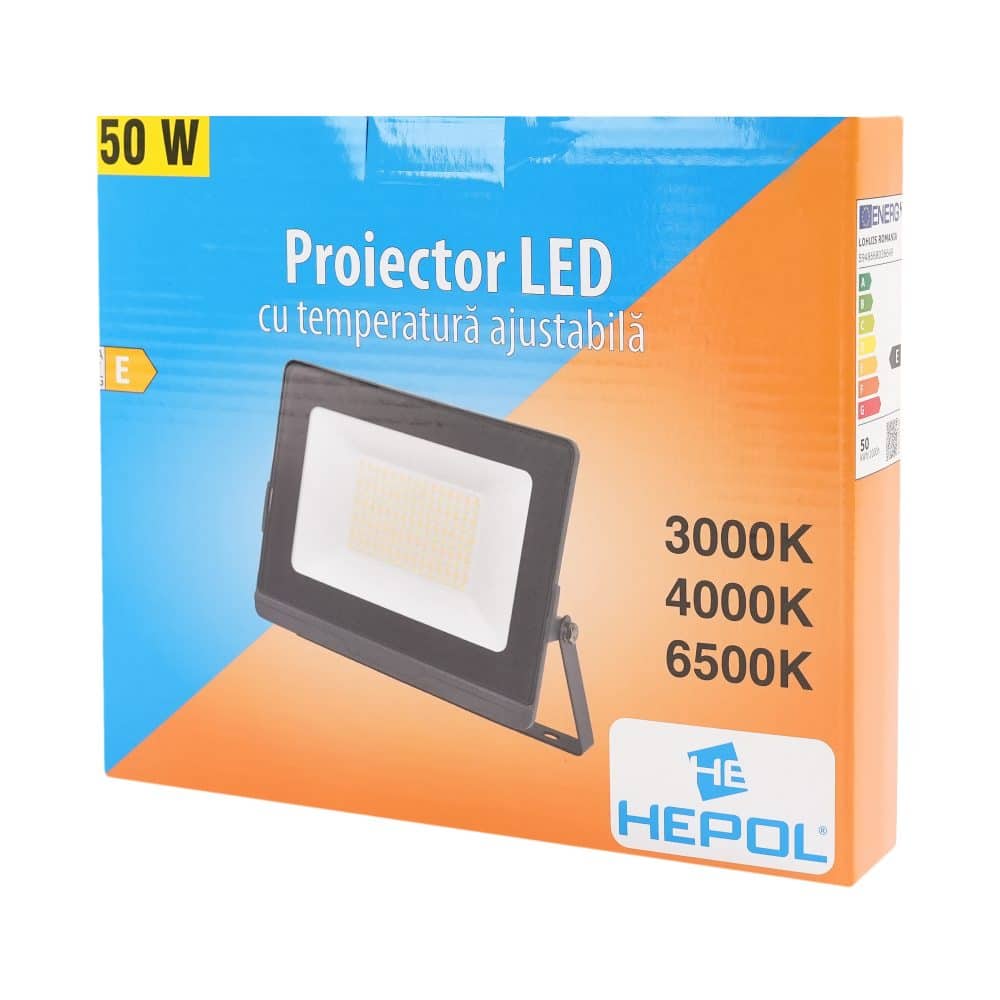 Proiector LED cu temperatura de culoare ajustabila, 50W, IP65, HEPOL